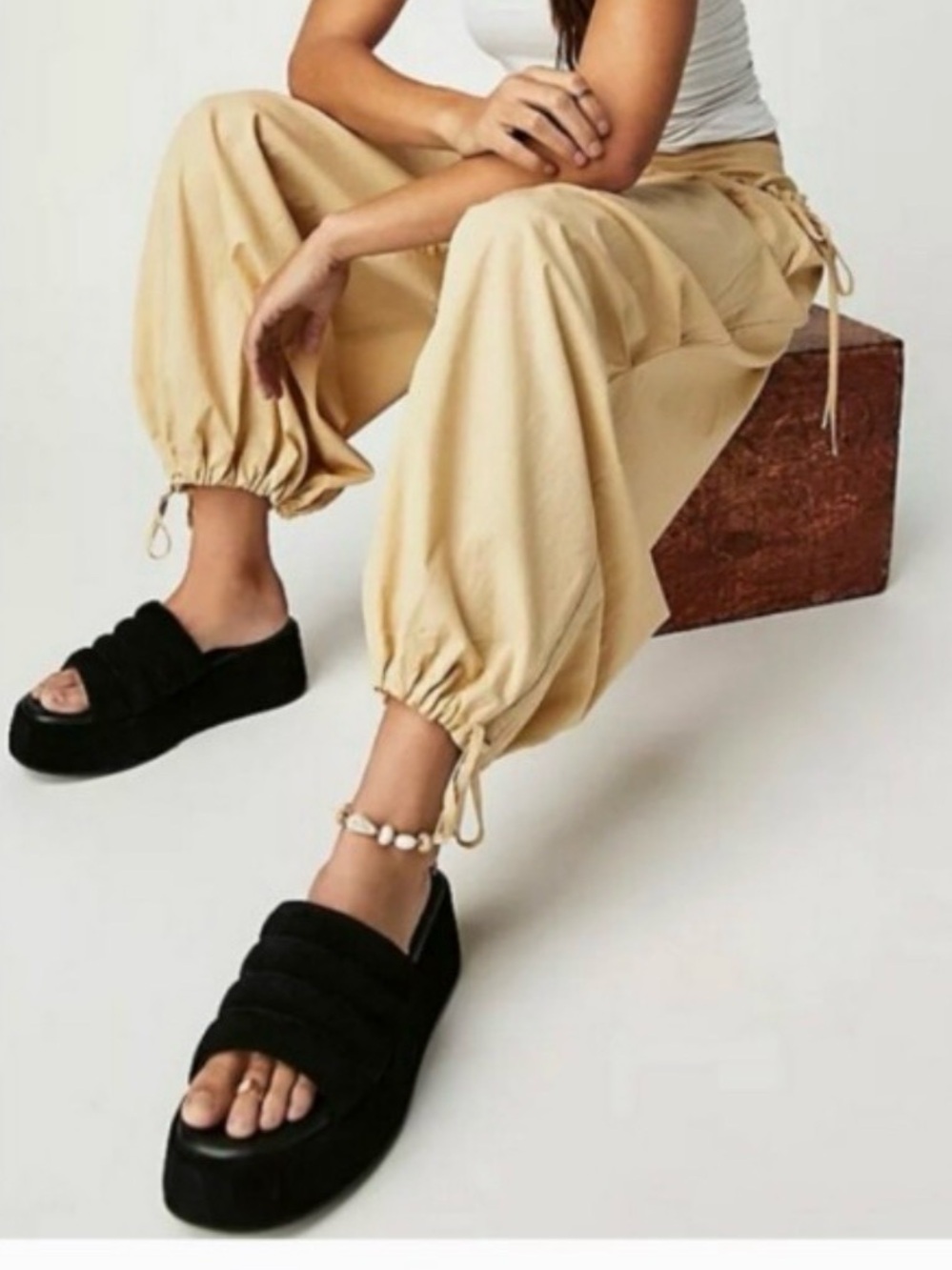 Free People  Black Quilted Platform Slide Sandals